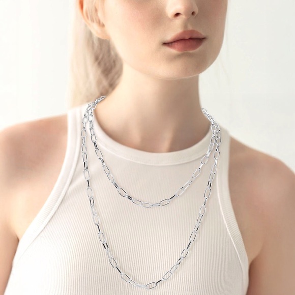 Paperclip Chain Silver Necklace 48” Long - Picture 2 of 5